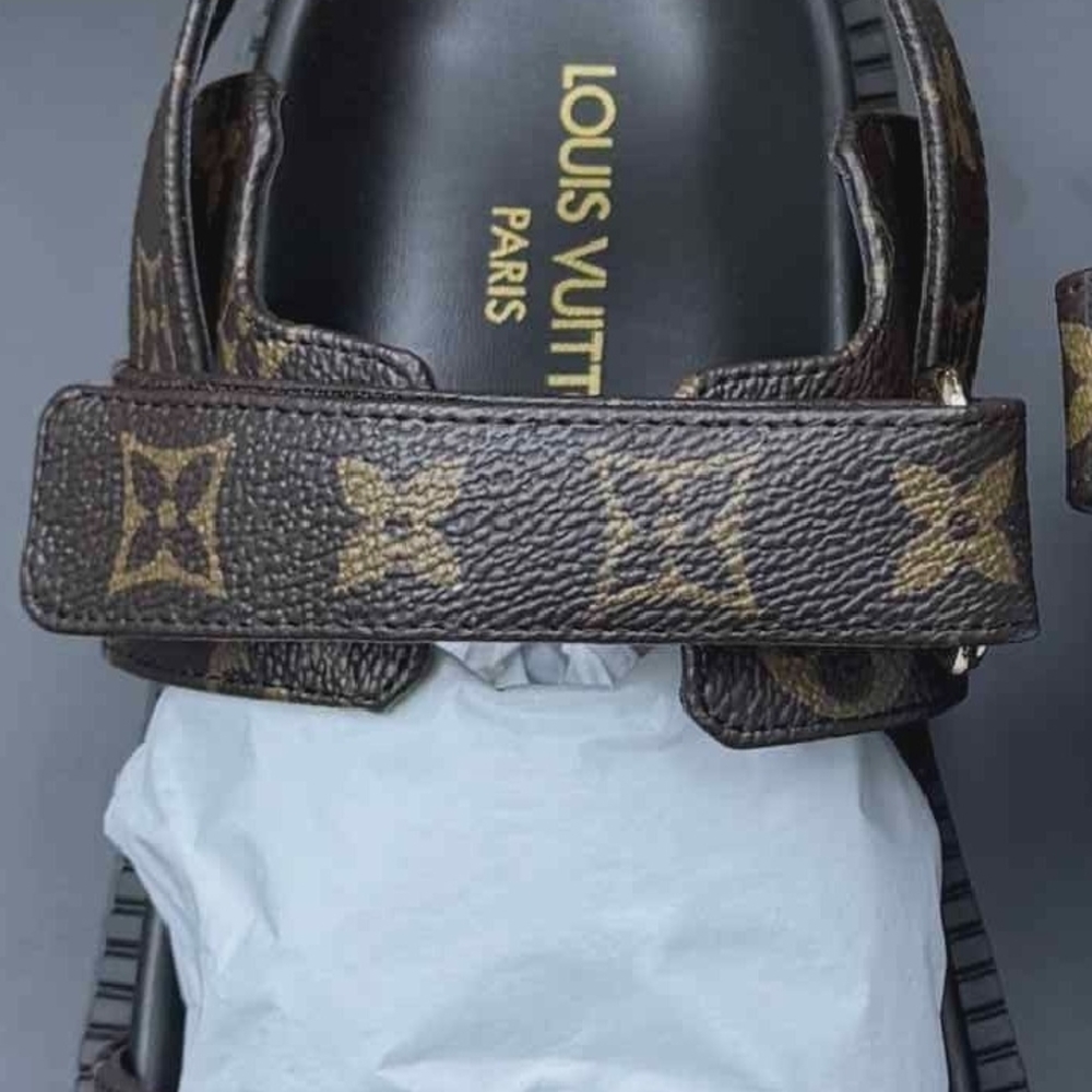Louis Vuitton Brown Monogram Leather Adjustable Strap Sandals with Gold LV - Picture 6 of 13